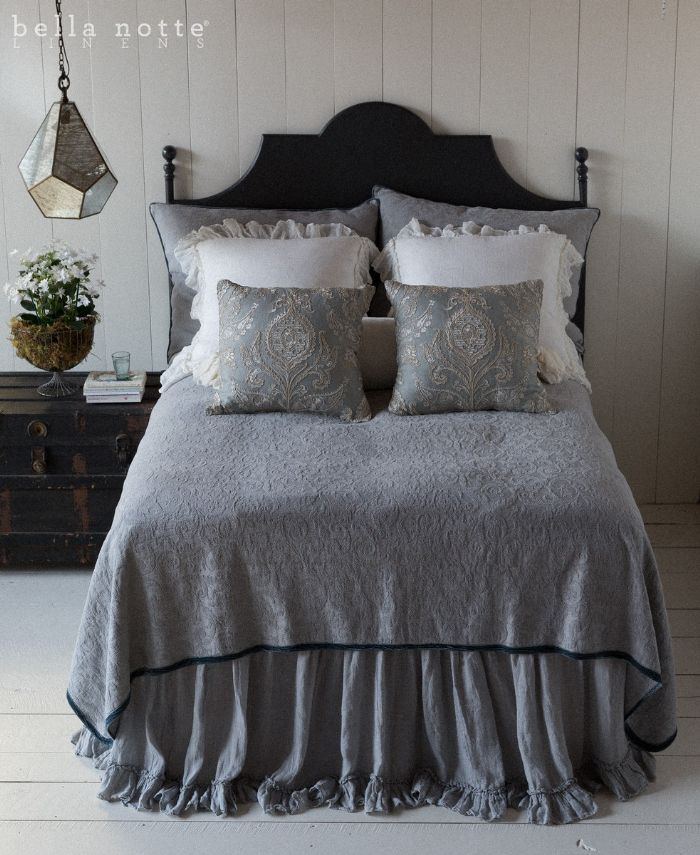 Adele & Linen in Mineral and Winter White Bella Notte Linens Bedding by Bella Notte Linens