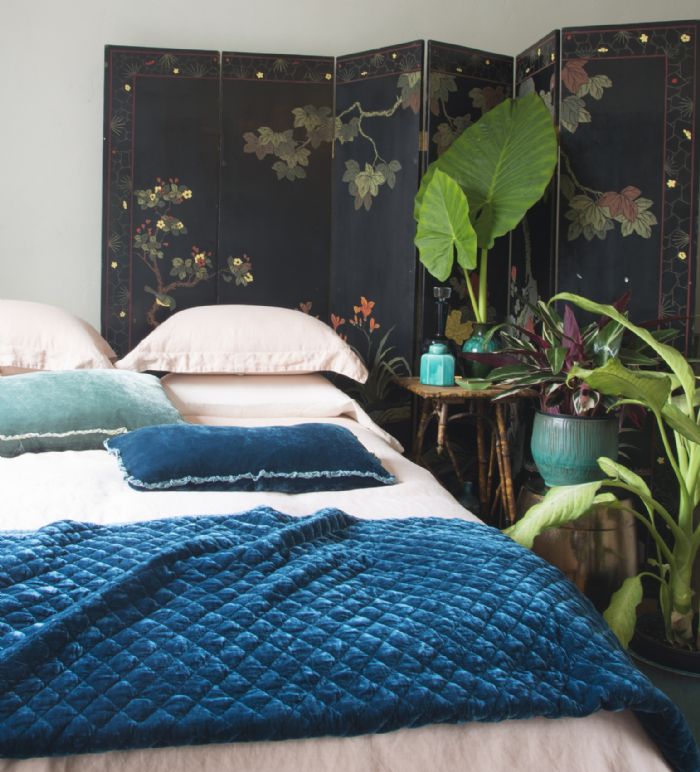 Linen & Silk Velvet in Rouge,Pearl and Cenote Bella Notte Linens Bedding by Bella Notte Linens