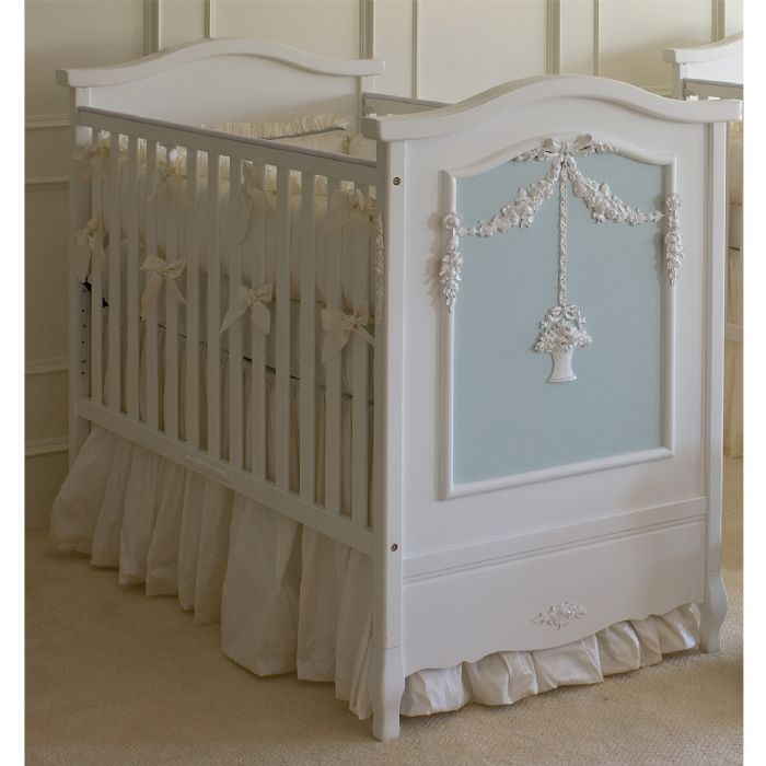French Panel Crib with Flower Basket in Snow & Reef by AFK Art For Kids
