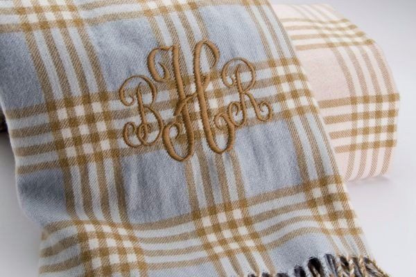Monogrammed Plaid Fringed Baby/Crib Blanket by ASI