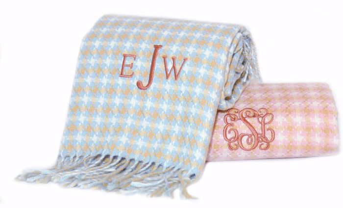 Monogrammed Houndstooth Textured Blanket by ASI