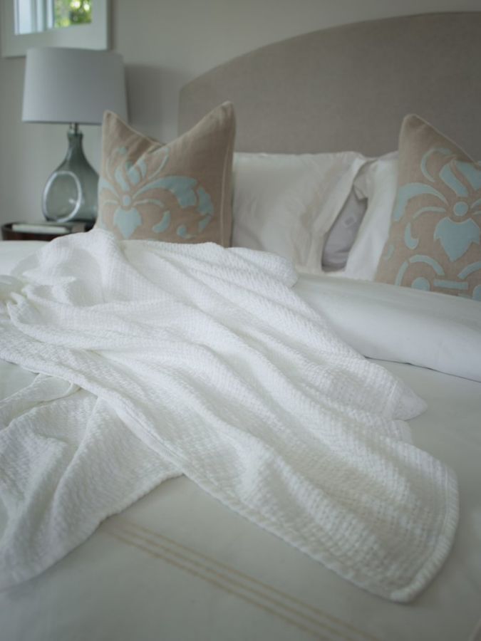 Stonewashed Basket Weave Throw with Binding in White by ASI