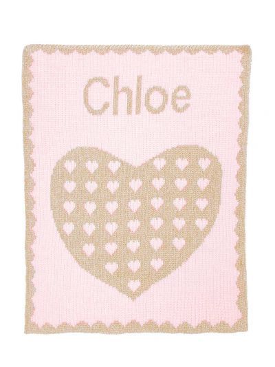Metalic Heart on Heart Monogram Blanket by Butterscotch Blankees