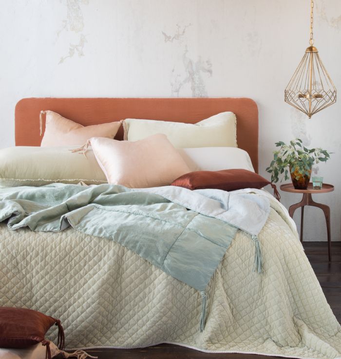 Silk Velvet and Taline in Parchment, Eucalyptus & Rouge Bella Notte Linens Bedding by Bella Notte Linens