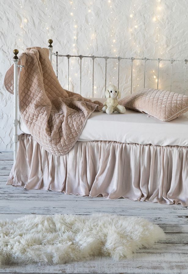 Silk Velvet Quilted Satin In Pearl Baby Bedding By Bella Notte
