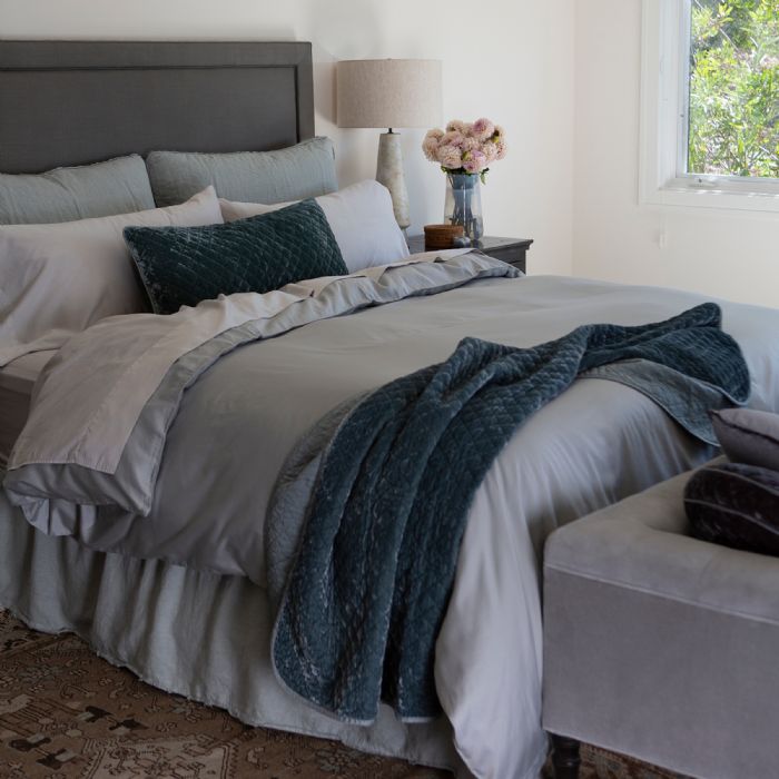 Austin & Solk Velvet Quilted in Eucalyptus, Sterling, Mineral Bella Notte Linens Bedding by Bella Notte Linens