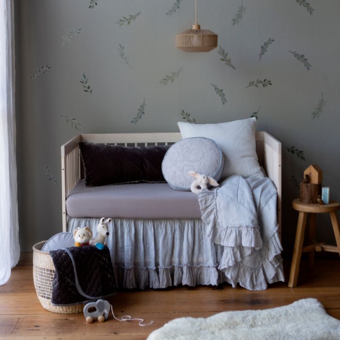 Petit Bella Baby Bedding in Sky Tones with Linen Whsiper Skirt by Bella Notte Linens
