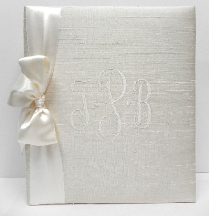 Ivory Silk with Ivory Satin Ribbon Wedding Record Book by Jan Sevadjian Designs