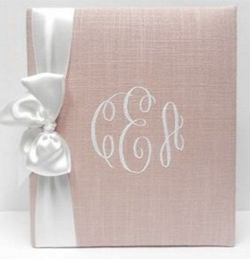 Blush Linen with White Satin Ribbon Baby Book by Jan Sevadjian Designs