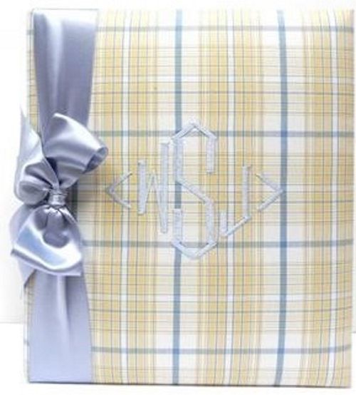 Jack Plaid with Woad Blue Satin Ribbon Baby Book by Jan Sevadjian Designs