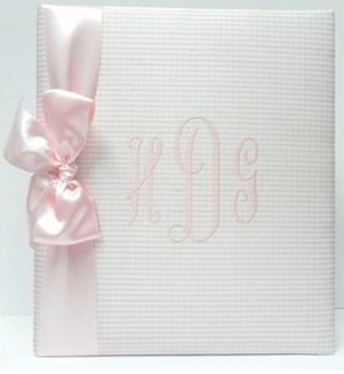 Pink Baby Check with Pink Satin Ribbon Baby Book by Jan Sevadjian Designs