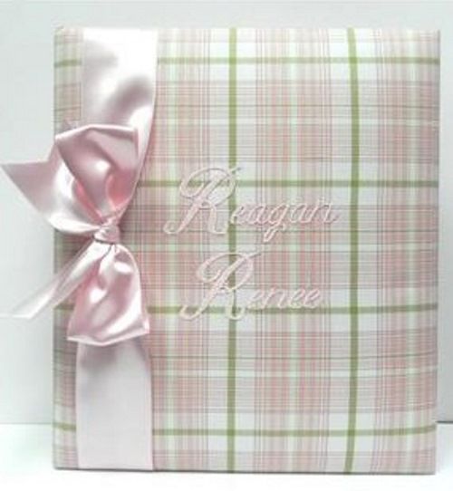 Pink Plaid with Pink Satin Ribbon Baby Book by Jan Sevadjian Designs