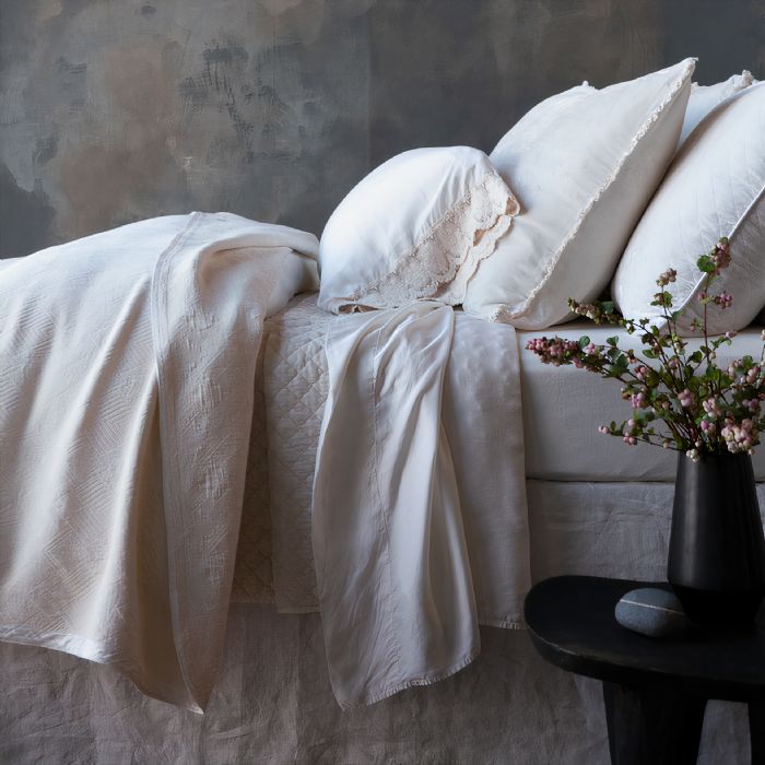 Silk Velvet and Trettino in Natural & Crema Bed Bella Notte Linens Bedding by Bella Notte Linens