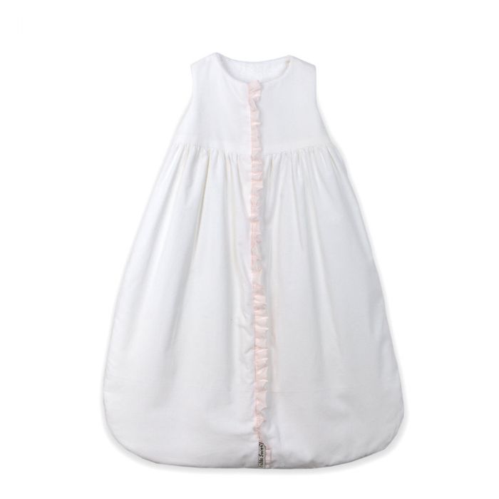 Lulla Smith Corduroy Sleep Sack in White with Pink Batiste Trim by Lulla Smith