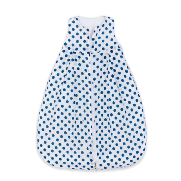 Lulla Smith Cotton Sleep Sack in White With Blue Dots Block Print by Lulla Smith