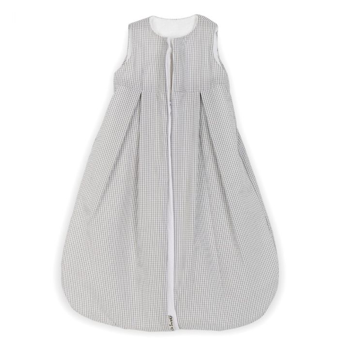 Lulla Smith Seersucker Sleep Sack in Gray & White Check with White Trim by Lulla Smith