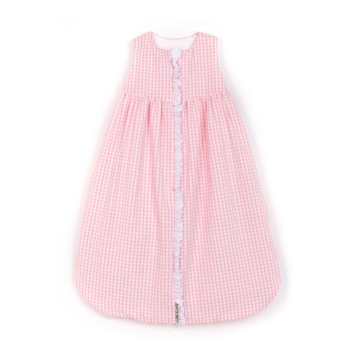 Lulla Smith Seersucker Sleep Sack in Pink & White Check with White Trim by Lulla Smith