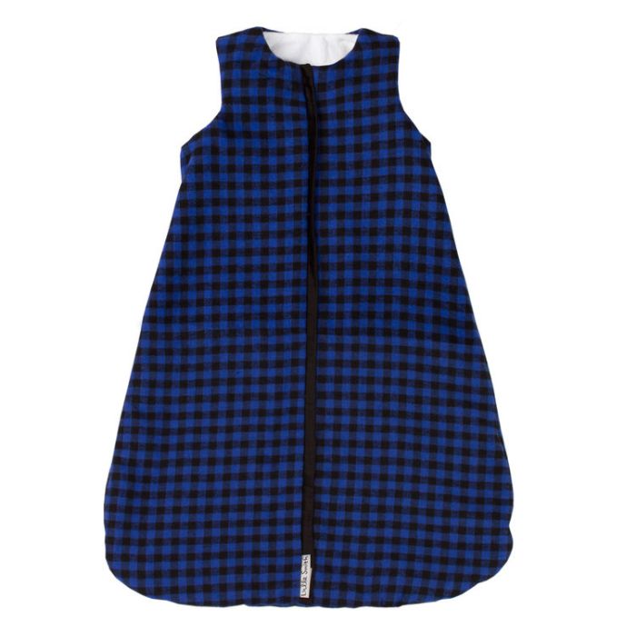 Lulla Smith Flannel Sleep Sack in Blue & Black Check Flannel with Black Trim by Lulla Smith