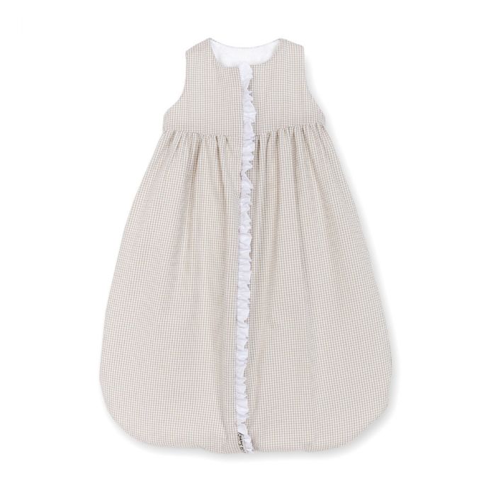Lulla Smith Seersucker Sleep Sack in Tan & White Check with White Trim by Lulla Smith