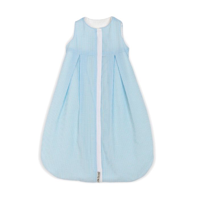 Lulla Smith Seersucker Sleep Sack in Aqua & White Check with White Trim by Lulla Smith