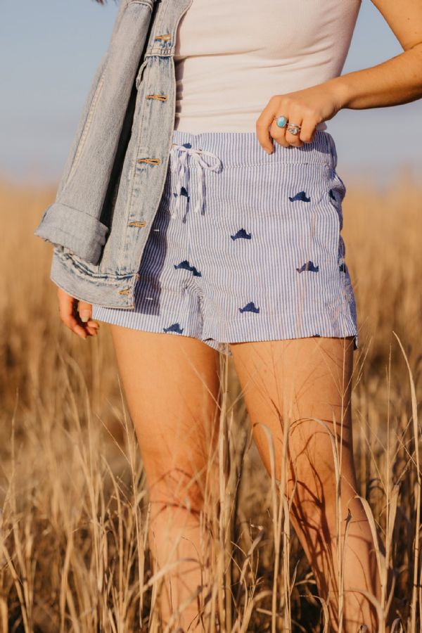 Martha's Vineyard Lounge Shorts in Seersucker - Women in NAVY by Piping Prints