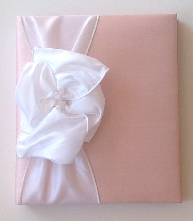 Pink Silk with Large White Bow Baby Book by Jan Sevadjian Designs