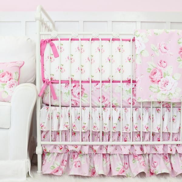 Shabby Chic Roses Ruffle Crib Bedding By Caden Lane