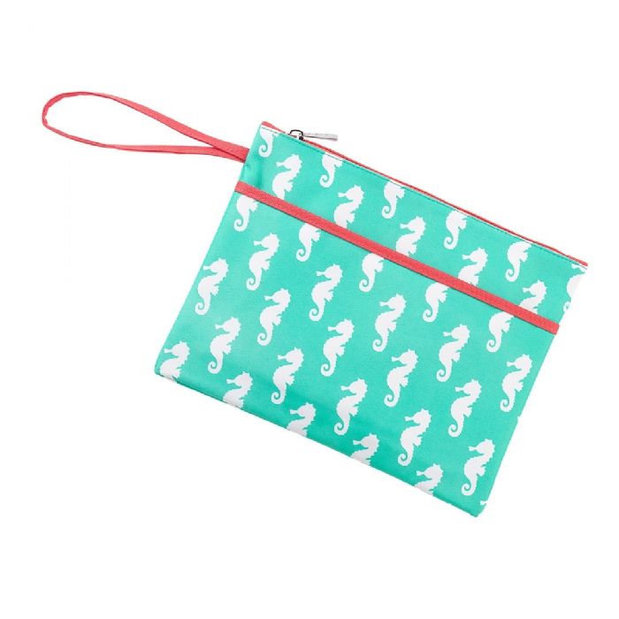Zip Pouch Wristlet in Mint Seahorse by Monogram Boutique