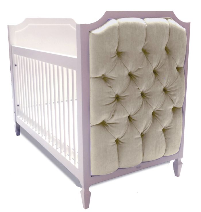 Beverly Crib with Tufted Panels in Sugar Cookie Velvet by Newport Cottages