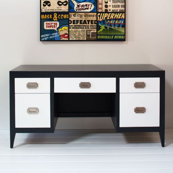 Devon Double Pedestal Desk in Deep Blue with White by Newport Cottages