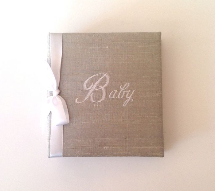 Grey Silk with White Ribbon Photo Album by Jan Sevadjian Designs