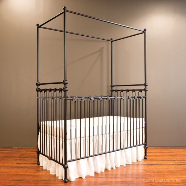Joy Canopy Crib In Distressed Black Convertible By Bratt Decor