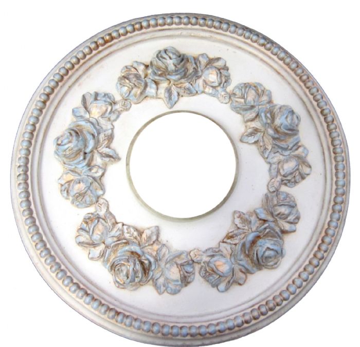 Shabby Rose Ceiling Medallion in Antique White,Blue,Gold by I Lite 4 U