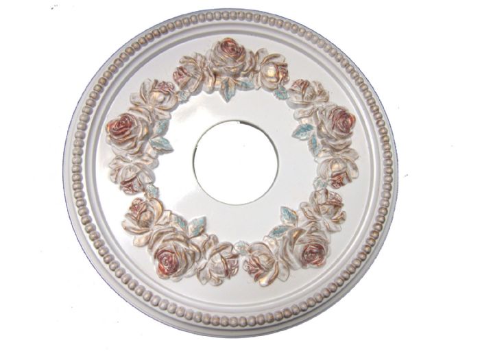 Shabby Rose Ceiling Medallion in Antique White,Gold,Green by I Lite 4 U