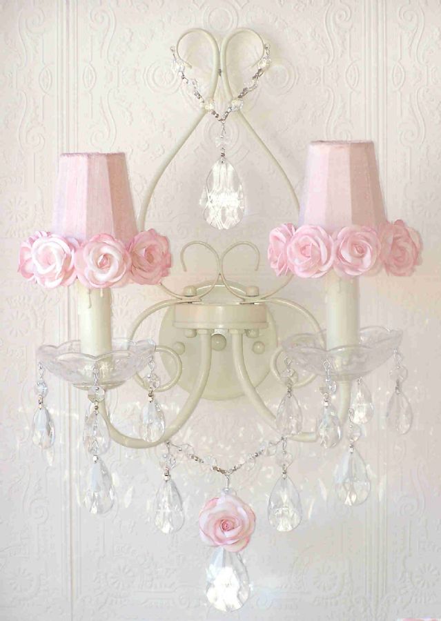 Double Light Wall Sconce with Pink Rose Shade by A Vintage Light