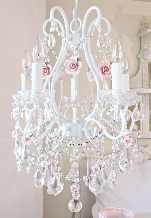 5 Light Crystal Chandelier with Porcelain Roses by A Vintage Light