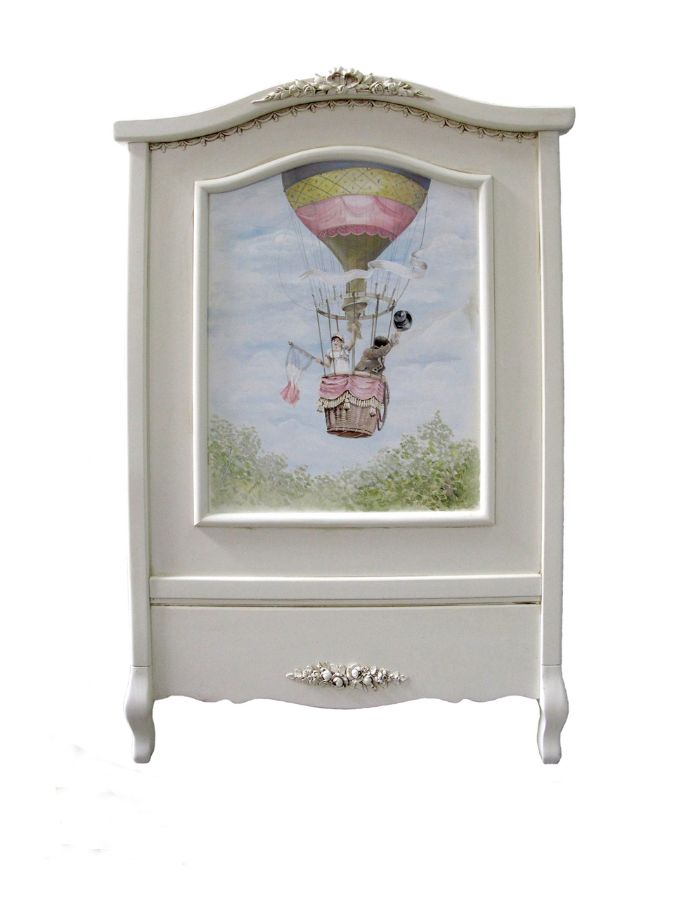 French Panel Crib with Hot Air Balloon Motif by AFK Art For Kids