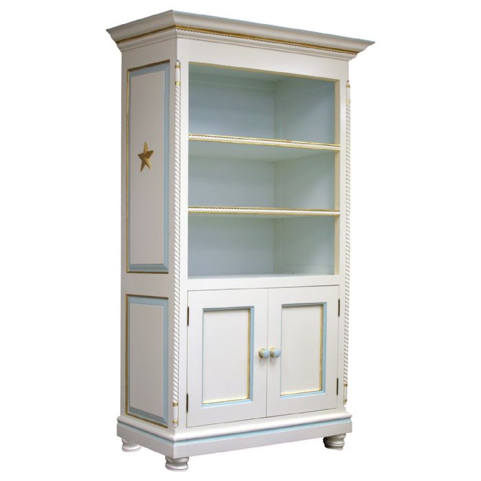 Evan Bookcase with Doors Linen,Blue and Gold by AFK Art For Kids