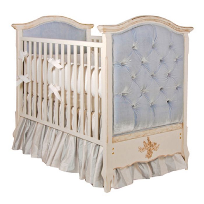 Bordeaux French Panel Upholstered Tufted Crib in Empress Blue by AFK Art For Kids
