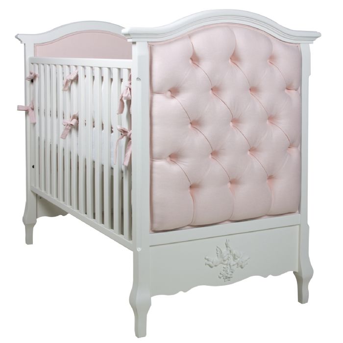 Bordeaux French Panel Upholstered Tufted Crib in Brooke Pink by AFK Art For Kids