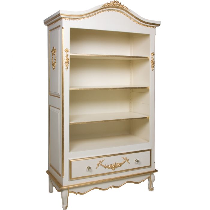 Tall French Bookcase in Linen with Gold by AFK Art For Kids