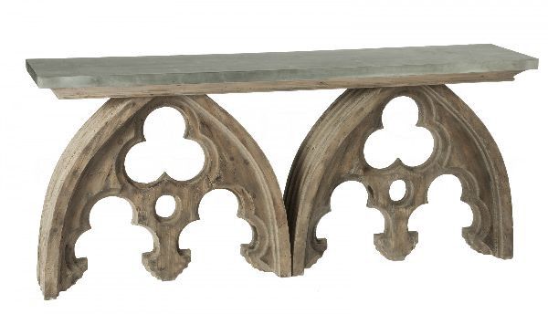 Arched Cathedral Table with Tin Top in Wood by Aidan Gray
