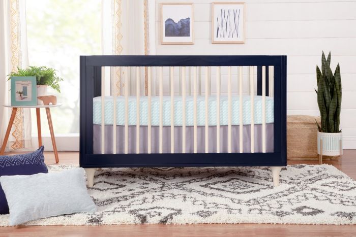 Lolly 3-IN-1 Convertible Crib in Navy and Washed Natural by Babyletto