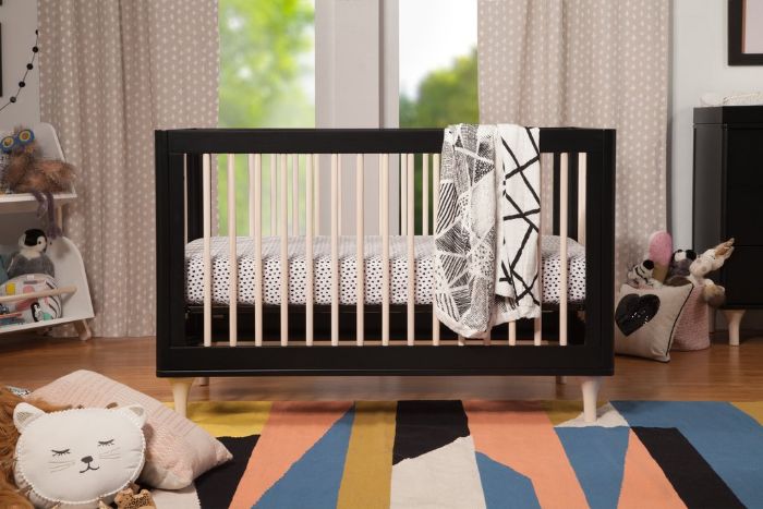 Lolly 3-in-1 Convertible Crib in Black with Washed Natural by Babyletto