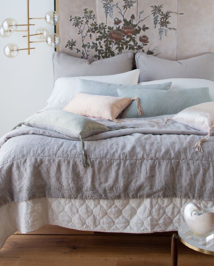 Austin, Ines and Taline in Winter White, Fog & Eucalyptus Bella Notte Linens Bedding by Bella Notte Linens