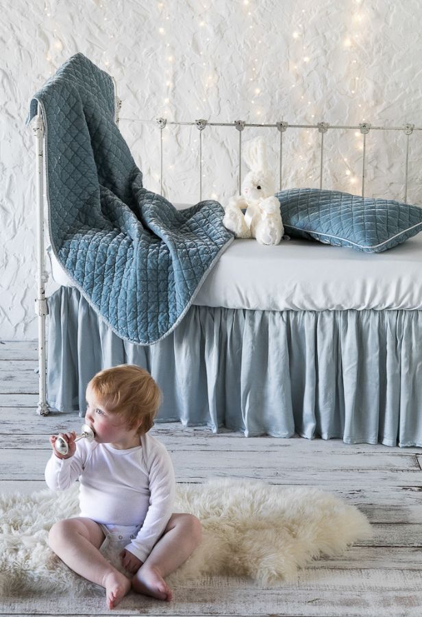 Silk Velvet Quilted in Cloud Baby Bedding by Bella Notte Linens
