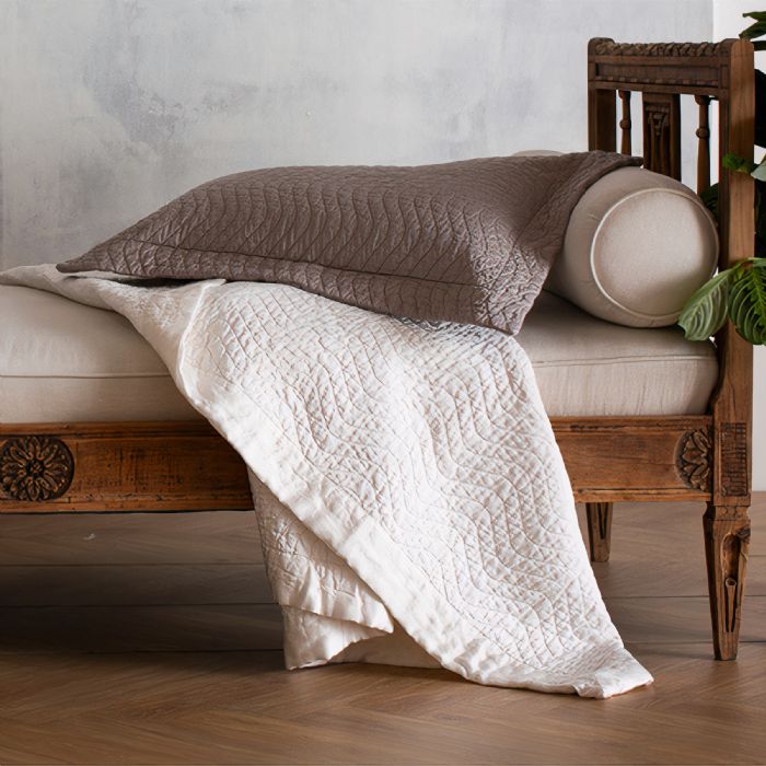 Cirillo Bench in Winter White and Fog Bella Notte Linens Bedding by Bella Notte Linens