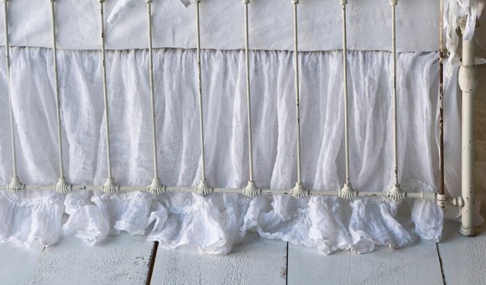Baby Crib Skirt in Linen Whisper with Ruffle by Bella Notte Linens