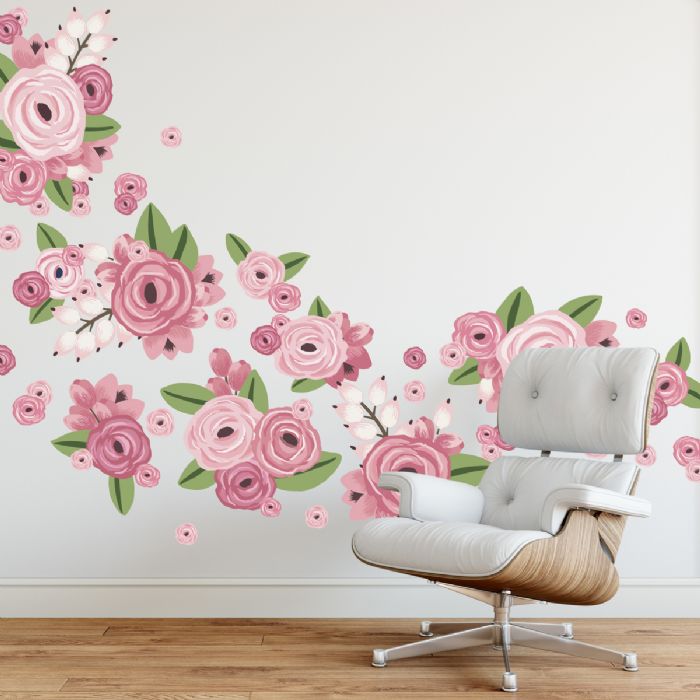 Bright Pink Graphic Flower Clusters Wall Decals by Wall Decals