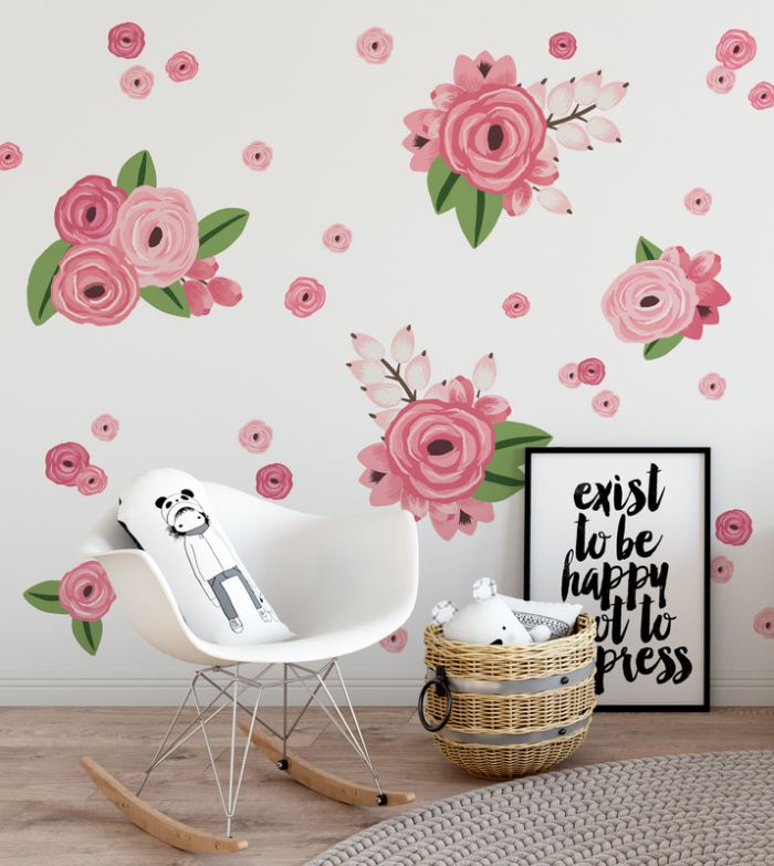 Bright Pink Graphic Flower Clusters Wall Decals - Half Order by Wall Decals